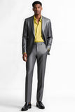 Silver Grey 2 Piece Peak Lapel Slim Fit Men Formal Suits