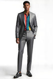 Notched Lapel 2 Piece Silver Grey Formal Business Suits