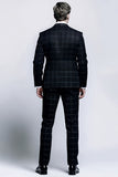 Mix Black Grid 2-Piece Slim Fit Notched Lapel Men Formal Suits