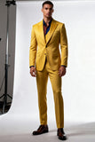 Peak Lapel 2 Piece Single Breasted Yellow Men Formal Suits