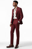 Burgundy Peak Lapel 2 Piece Single Breasted Men Suits