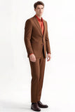 Peak Lapel 2 Piece Single Breasted Slim Fit Men's Brown Suits