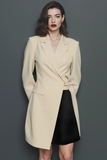 Champagne and Black A Line Notched Lapel Long Sleeves Short Work Dress with Sash