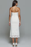 White Sheath Lace Strapless Long Formal Dress