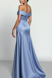 Dusty Blue Satin A Line Maxi Formal Dress