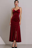 Dark Green Velvet Spaghetti Straps Long Formal Dress with Slit