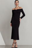 Off The Shoulder Black Sheath Formal Dress