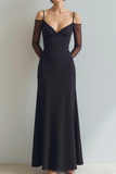 Black Sheath Cold Shoulder Long Formal Dress with Sleeves