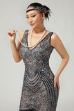 Black Apricot Fringed Bodycon 1920s Dress With Sequins