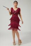 Sparkly Burgundy Bodycon Tiered Fringed 1920s Dress