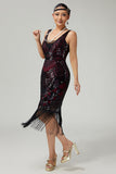 Black Golden Sequined 1920s Dress With Fringes