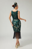 Bodycon Sequined Fringed Dark Green Sleeveless 1920s Dress