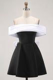 Black A-Line Off The Shoulder Short Prom Dress with Bow