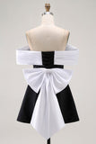 Black A-Line Off The Shoulder Short Prom Dress with Bow