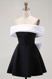 Black A-Line Off The Shoulder Short Prom Dress with Bow