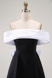 Black A-Line Off The Shoulder Short Prom Dress with Bow