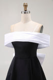Black A-Line Off The Shoulder Short Prom Dress with Bow