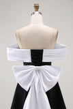Black A-Line Off The Shoulder Short Prom Dress with Bow