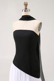 Black White A-Line Strapless Formal Dress With Halter Scarf
