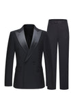 Slim Fit Black 2 Piece Double Breasted Peak Lapel Men's Suits