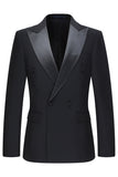 Slim Fit Black 2 Piece Double Breasted Peak Lapel Men's Suits