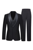 3 Piece Shawl Lapel One Button Black Men's Suits
