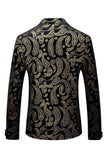 Men's Black Golden Notched Lapel Printed Blazer
