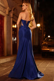 Royal Blue Mermaid Beaded Strapless Corset Long Prom Dress with Slit