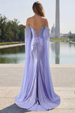 Lilac Mermaid Cold Shoulder Beaded Corset Long Prom Dress with Cape