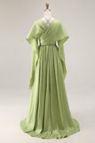 Sage Green A Line Corset Keyhole Satin Long Prom Dress with Cap Sleeves