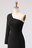 Black One Shoulder Mermaid Satin Mother Of The Bride Dress with Slit