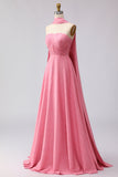 Green White Dot A Line Strapless Pleated Convertible Long Bridesmaid Dress