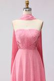 Green White Dot A Line Strapless Pleated Convertible Long Bridesmaid Dress