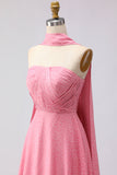 Green White Dot A Line Strapless Pleated Convertible Long Bridesmaid Dress