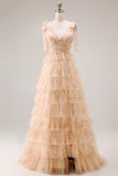 Green A-Line Tiered Ruffle Long Floral Prom Dress with Slit