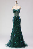 Sparkly Blush Mermaid Beaded Corset Long Prom Dress with Sequins