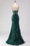Sparkly Blush Mermaid Beaded Corset Long Prom Dress with Sequins