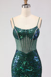 Sparkly Blush Mermaid Beaded Corset Long Prom Dress with Sequins