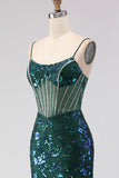 Sparkly Blush Mermaid Beaded Corset Long Prom Dress with Sequins