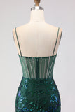 Sparkly Blush Mermaid Beaded Corset Long Prom Dress with Sequins