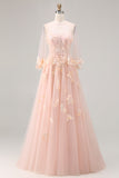Green A-Line Corset Tulle Appliqued Convertible Long Prom Dress