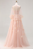 Green A-Line Corset Tulle Appliqued Convertible Long Prom Dress