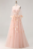 Green A-Line Corset Tulle Appliqued Convertible Long Prom Dress