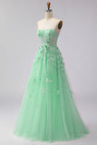 Blush A-Line Tulle Appliqued Corset Convertible Long Prom Dress with Sleeves