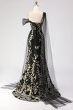 Green Mermaid One Shoulder 3D Flower Sequins Long Prom Dress with Streamer