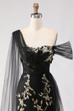 Green Mermaid One Shoulder 3D Flower Sequins Long Prom Dress with Streamer