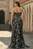 Black Mermaid Strapless Long Plus Size Prom Dress with Beading