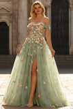Champagne Off The Shoulder Floral A-Line Convertible Long Prom Dress