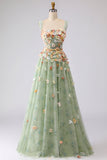 Champagne Off The Shoulder Floral A-Line Convertible Long Prom Dress