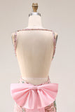 Fitted Beaded Open Back Sequins Long Floral Prom Dress with  Detachable Bow